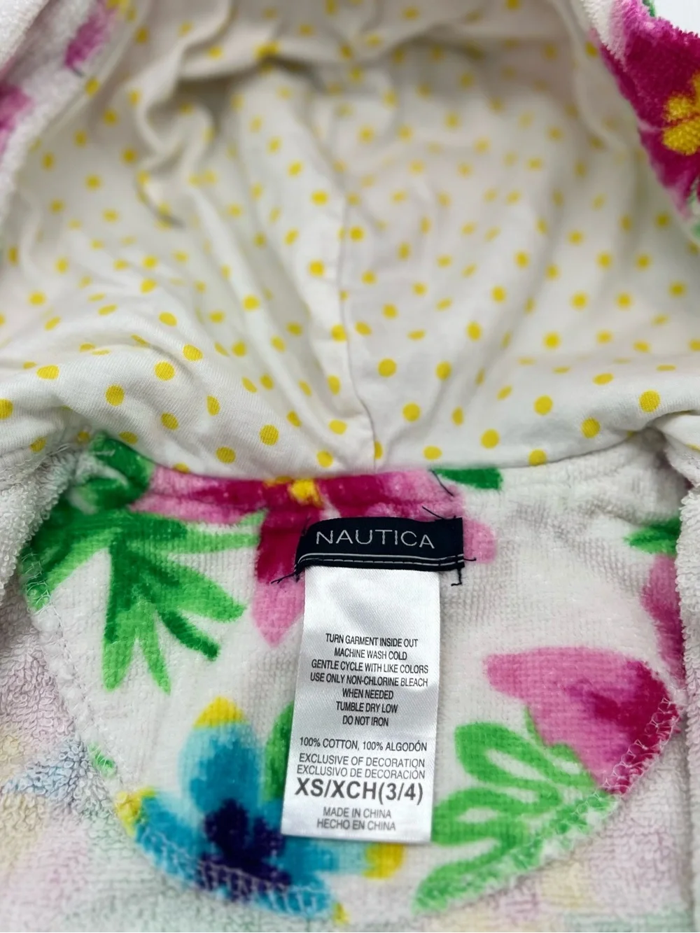 Nautica Floral Xs (3/4)  Girls Robe Swim Cover Up Terry With Pockets 100% Cotton